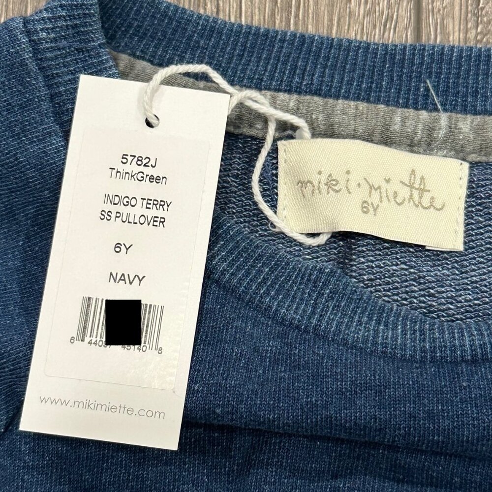 Miki Miette Blue Short-sleeved "Earth Day" Sweatshirt, Size 6 Years, NWT - Picture 3 of 7